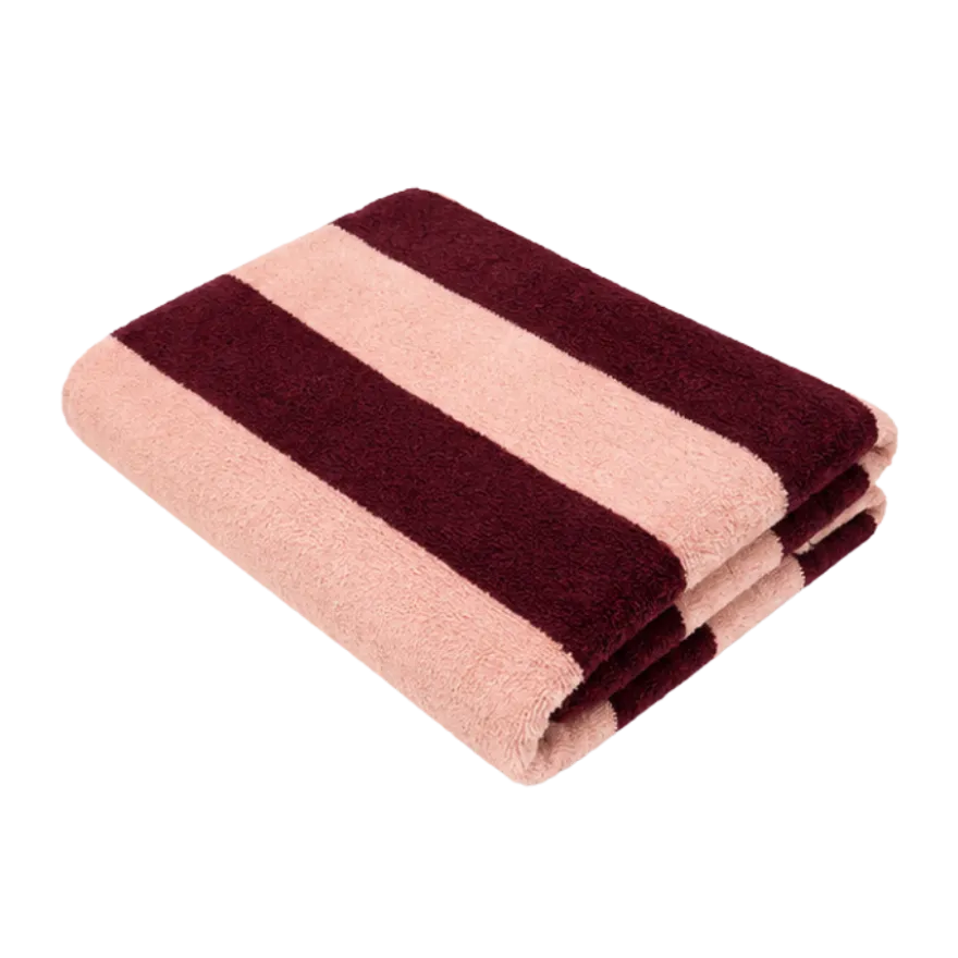 Badehåndklæde Striber i Rosa/Bordeaux (70x135cm)