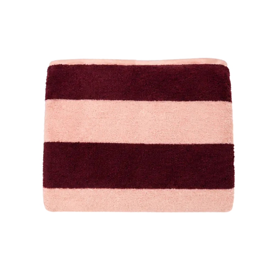 Badehåndklæde Striber i Rosa/Bordeaux (70x135cm)