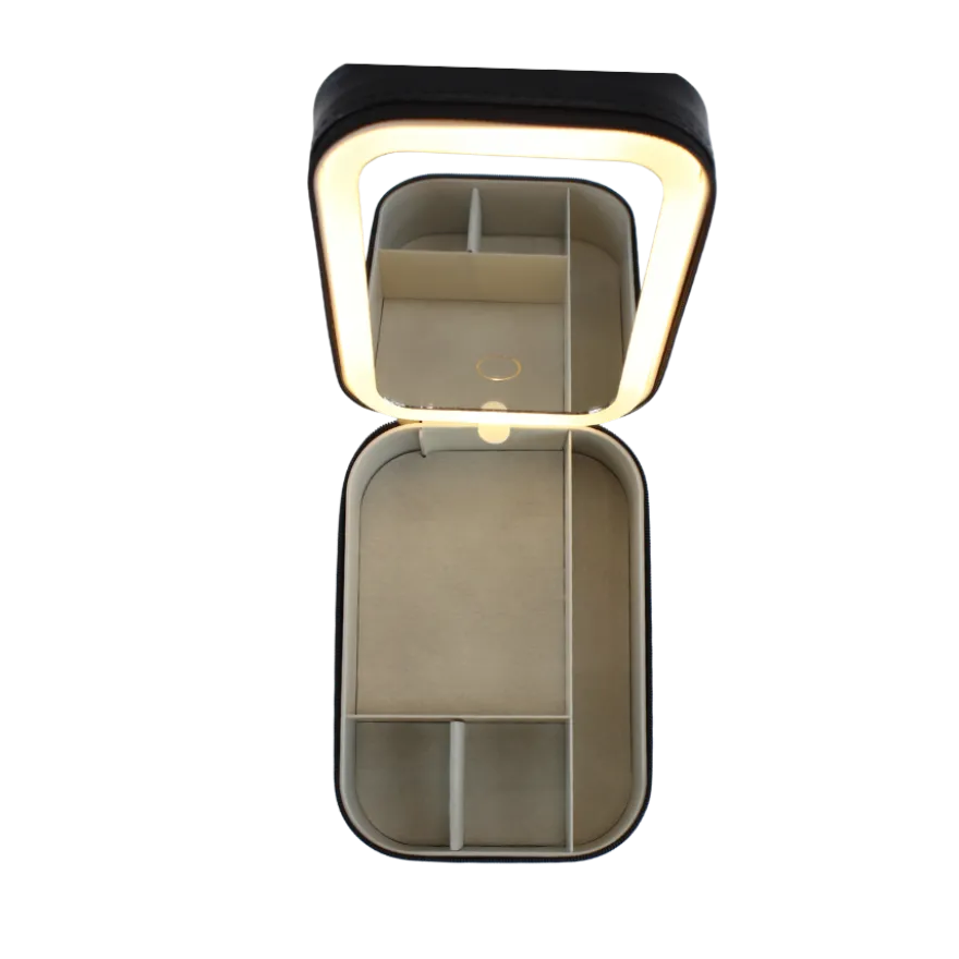 Beauty Box BARBRA m. LED Spejl i Sort (16,5x11,5x5cm)