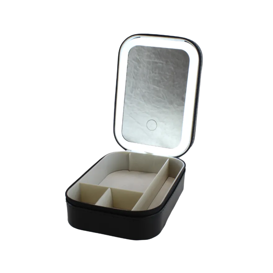 Beauty Box BARBRA m. LED Spejl i Sort (16,5x11,5x5cm)