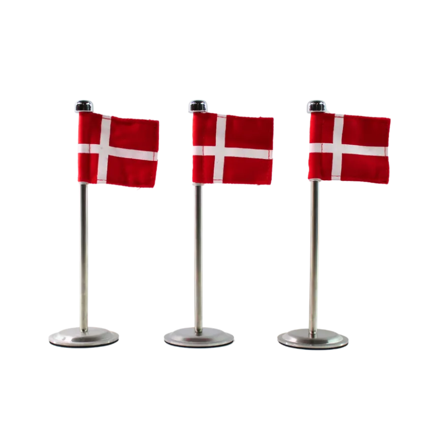 Bordflag Dannebrog i Metal 3 Stk. (H:20cm)