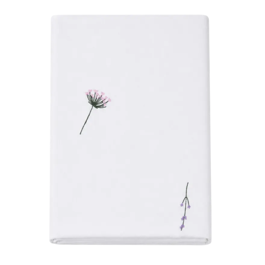 Dug m. Broderet Blomst i Hvid (140x320cm)