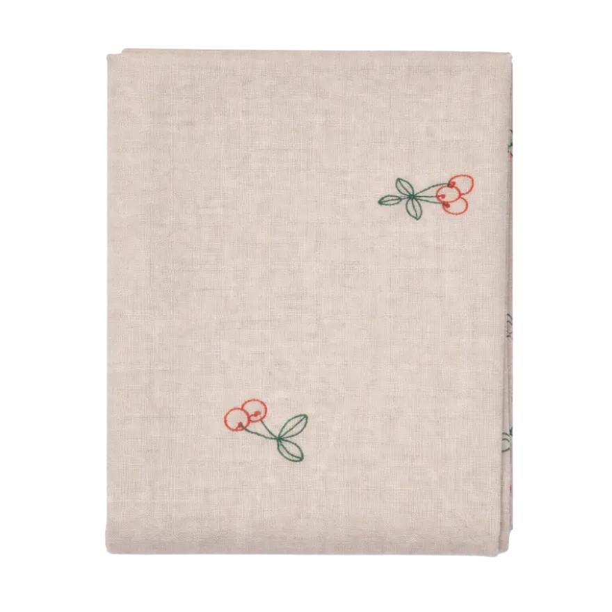 Dug m. Broderet Kirsebær i Camel Beige (140x320cm)