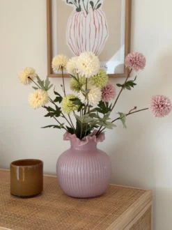 Evighedsbuket m. Krysantemum i Champagne, Hvid, Lysegrøn & Lyserød (H70cm)