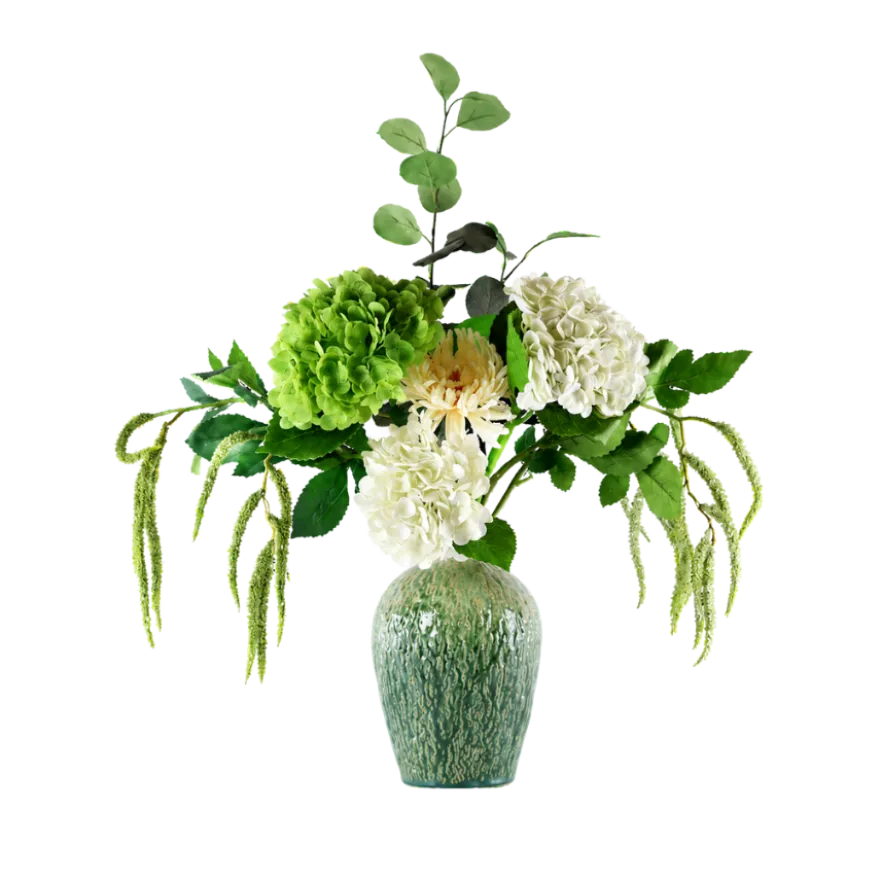 Evighedsbuket Nordisk Natur m. Hvide og Grønne Blomster