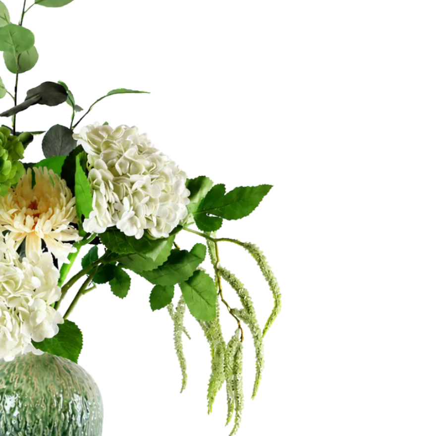 Evighedsbuket Nordisk Natur m. Hvide og Grønne Blomster