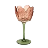 Fyrfadsstage Blomst Glas i Rosa/Grøn 9x24cm