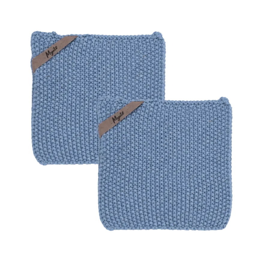 Ib Laursen 2 stk. Grydelapper Mynte Strik i Blue Bell (22x22cm)