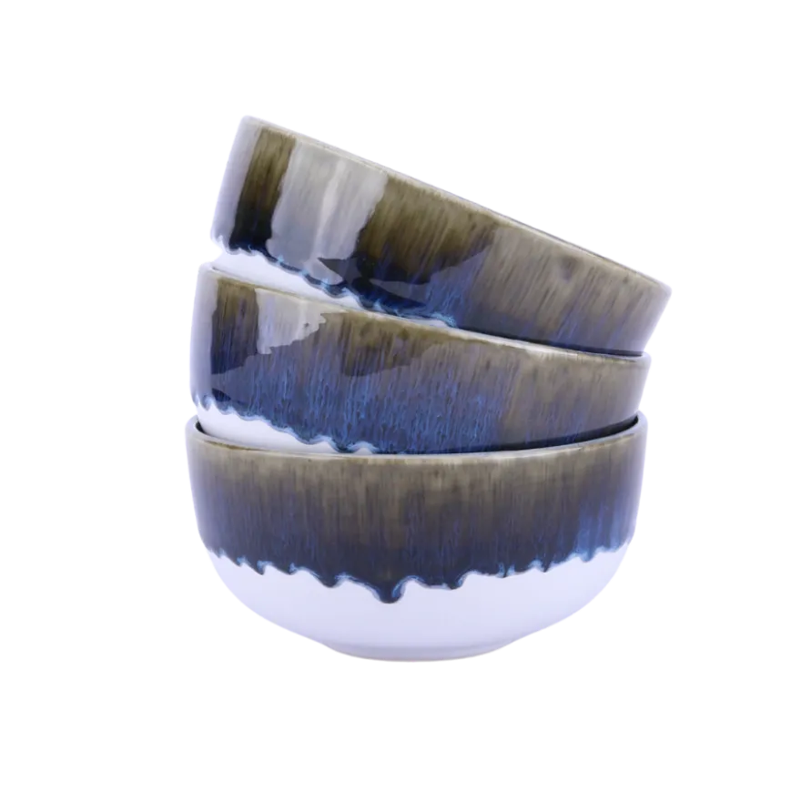 Keramik Skål ASTA m. Løbeglasur i Blå (Ø14x7cm)