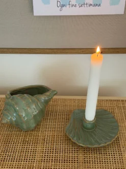 Konkylieformet Keramikpotte i Grøn (14x10,7x9,4cm)