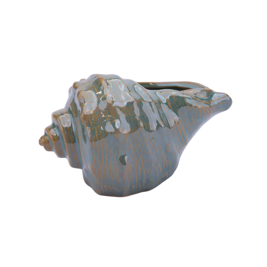 Konkylieformet Keramikpotte i Grøn (14x10,7x9,4cm)