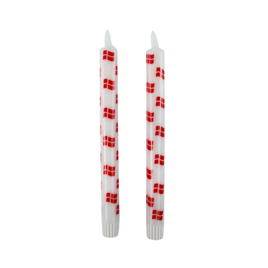 Kronelys m. Flag (2 stk.) 3D-Flamme (H24,5cm)