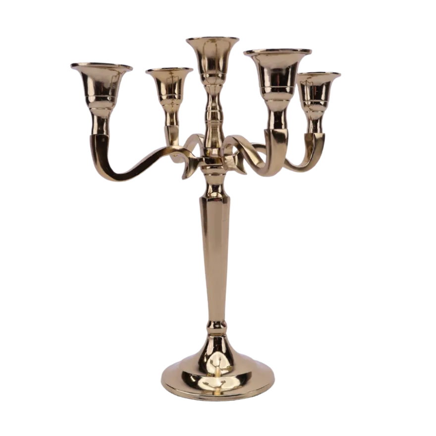 Lysestage m. 5 Arme i Guld Farve (H27cm)