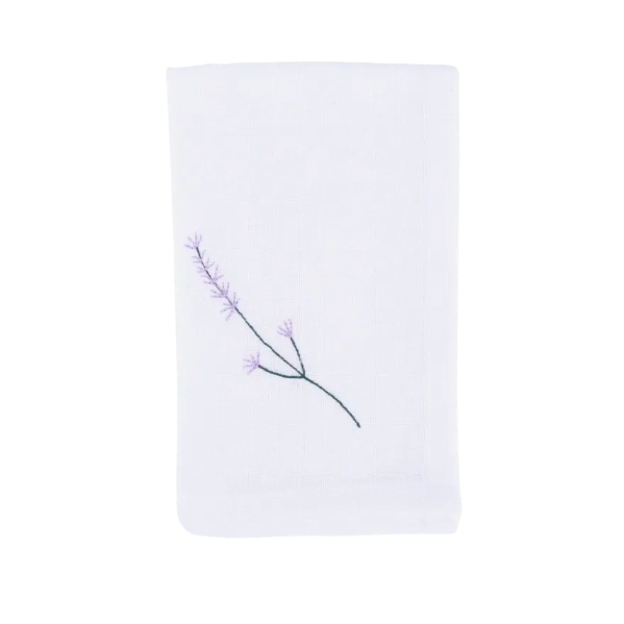 Mundserviet m. Broderet Lavendel i Hvid (40x40cm)