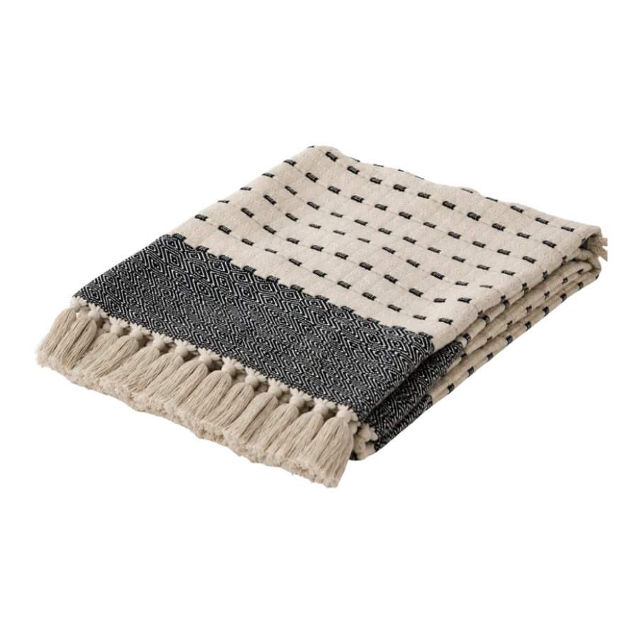 Plaid Bomuld i Natur/Navy (130x170cm)