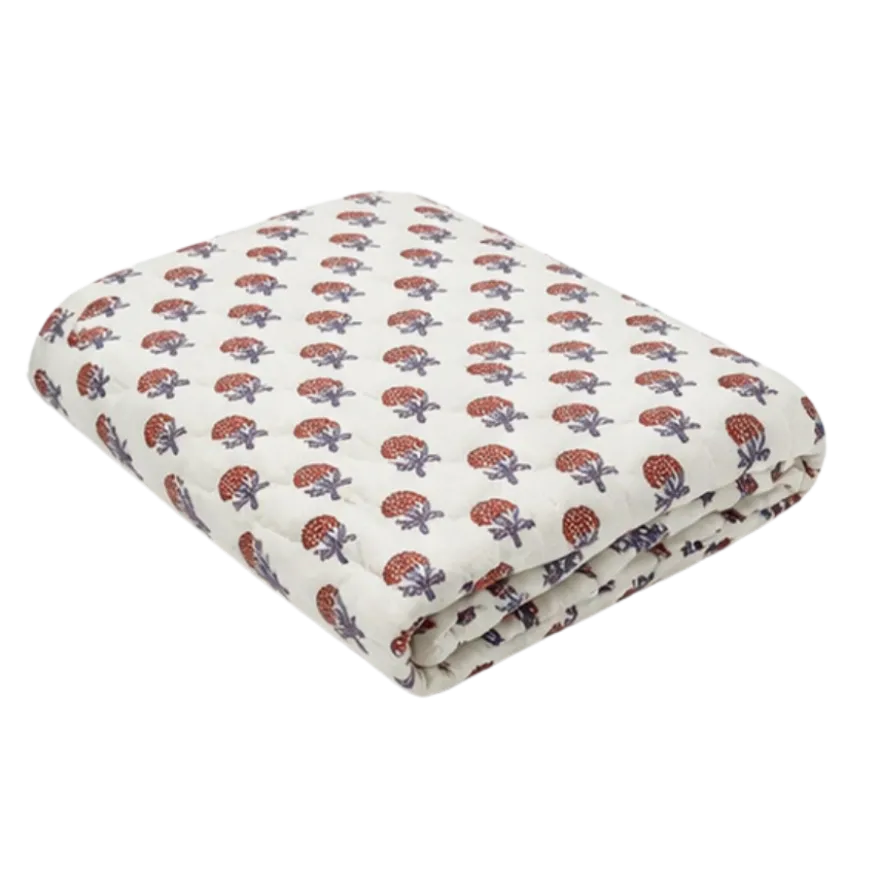 Quilt m. Blomster i Beige (130x180cm)
