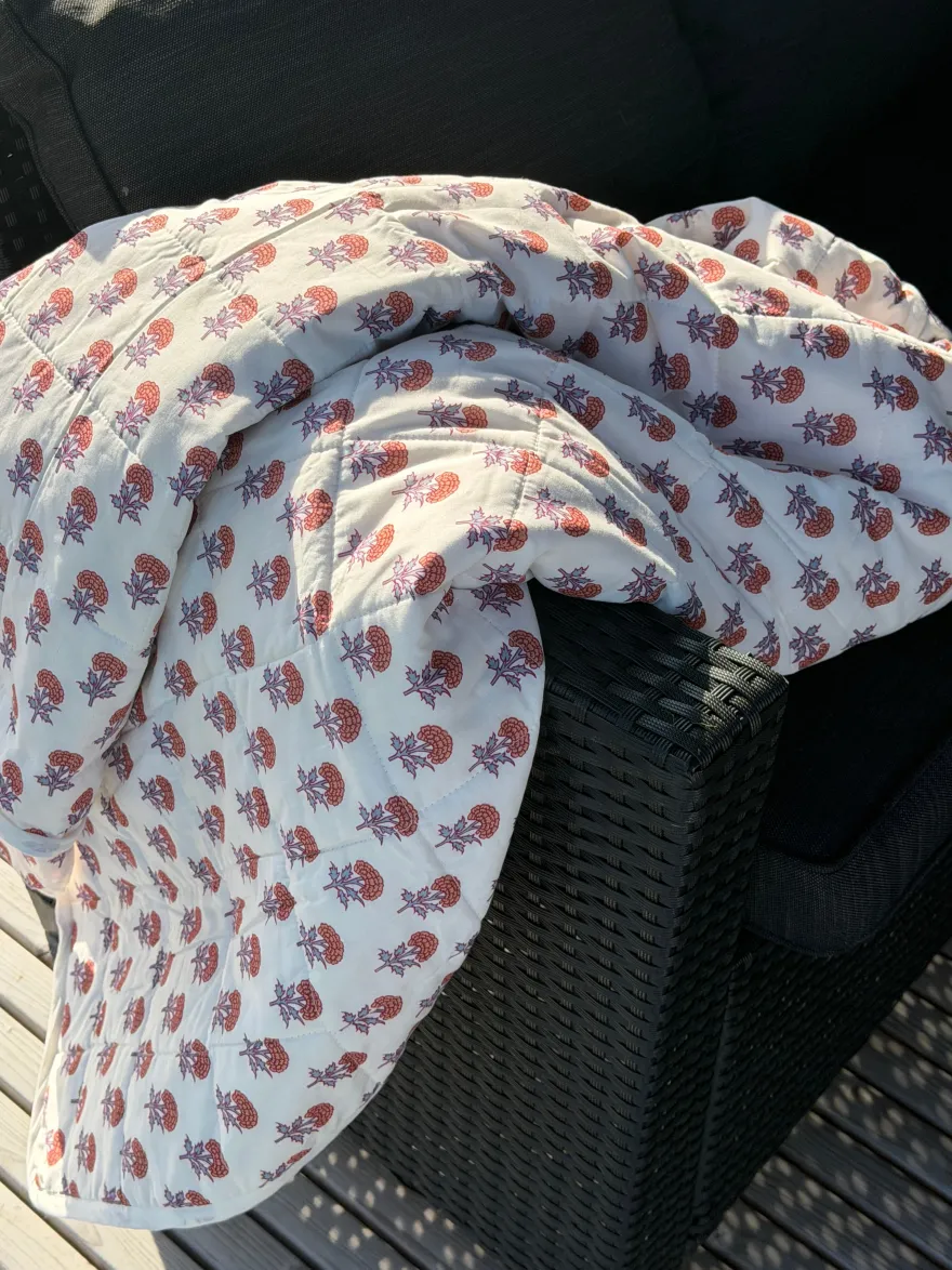 Quilt m. Blomster i Beige (130x180cm)