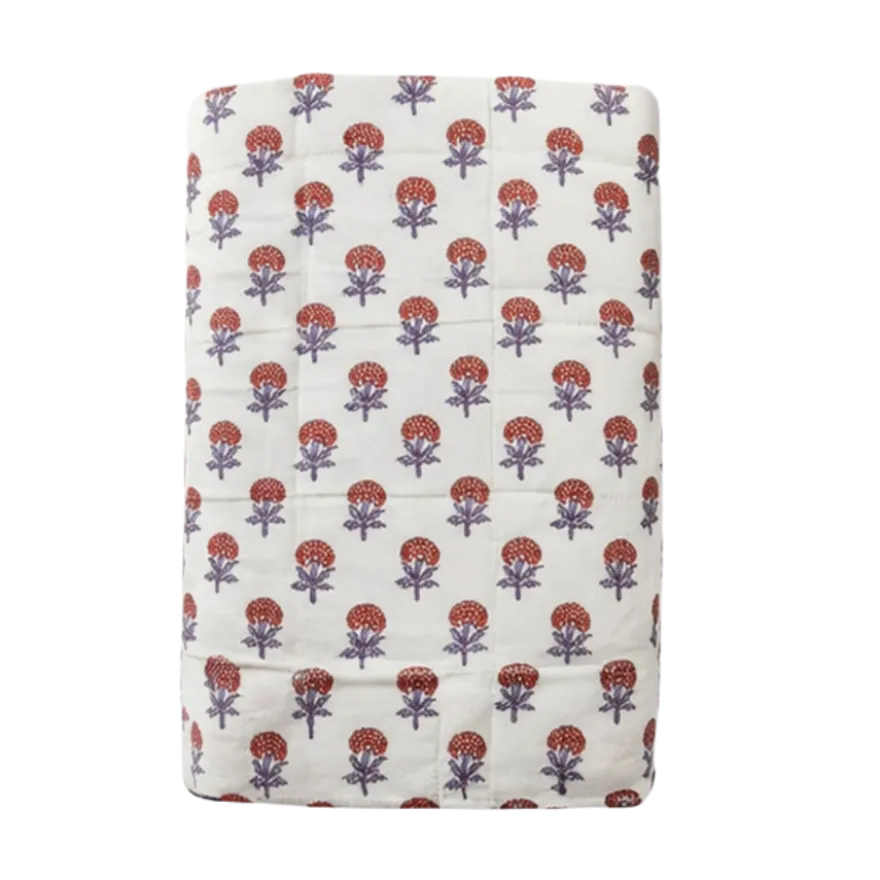 Quilt m. Blomster i Beige (130x180cm)