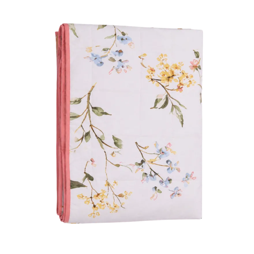 Quilt m. Blomsterprint i Rosa (130x180cm)