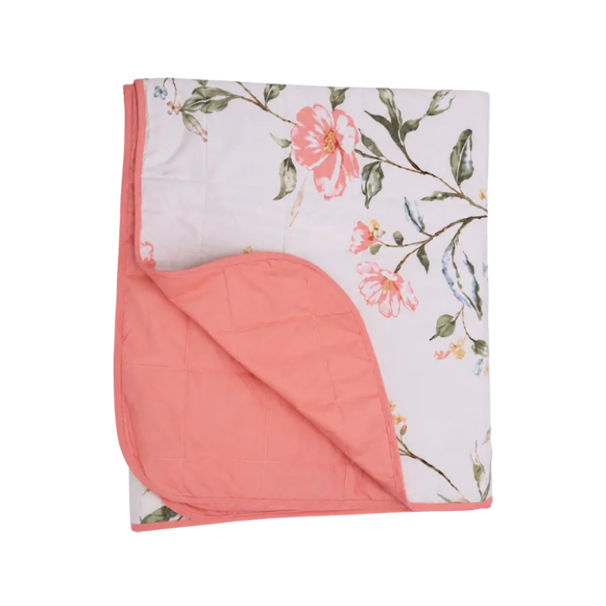 Quilt m. Blomsterprint i Rosa (130x180cm)