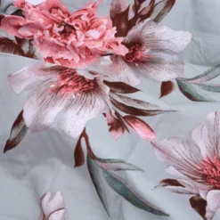 Sengetøj Blomster i Rosa/Grøn (140x200cm)