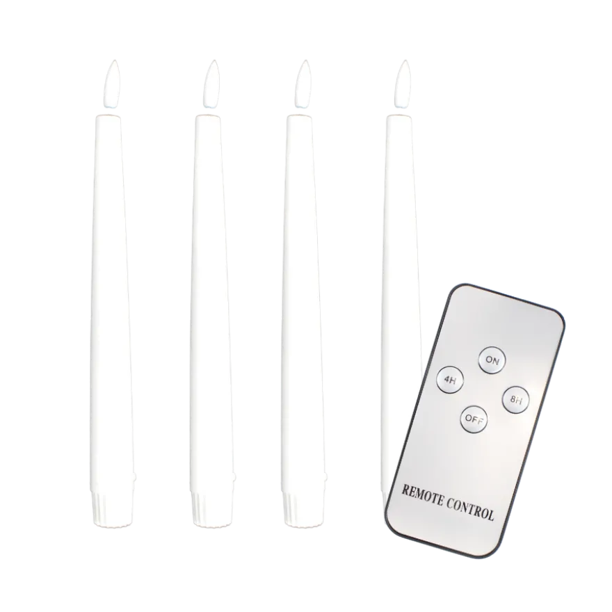 Stagelys (4 stk.)m. 3D Flammer og Fjernbetjening i Hvid