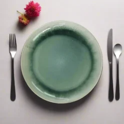 6 stk. Frokosttallerkener ASTA m. Løbeglasur i Grøn (Ø17cm)