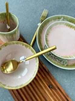 6 stk. Frokosttallerkener ASTA m. Løbeglasur i Rosa (Ø17cm)