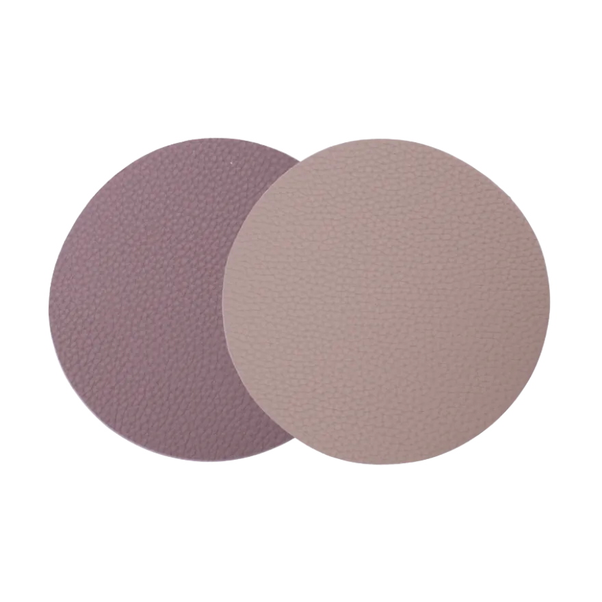 6 stk. Glasbrikker Rund i Beige/Brun PU Læder (Ø10cm)