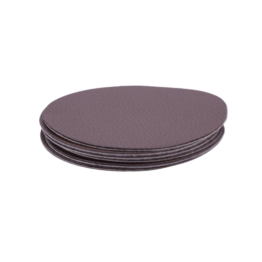 6 stk. Glasbrikker Rund i Beige/Brun PU Læder (Ø10cm)