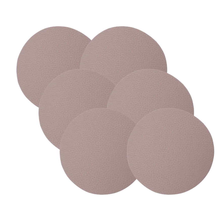 6 stk. Glasbrikker Rund i Beige/Brun PU Læder (Ø10cm)