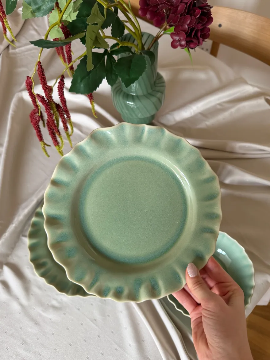 6 stk. Keramik Frokosttallerkener BENTOi Grøn (Ø22x2,2cm)