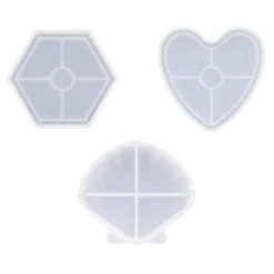 3 stk. Silikoneforme til Vandbasseret Komposit Hjerte, Musling, Hexagon
