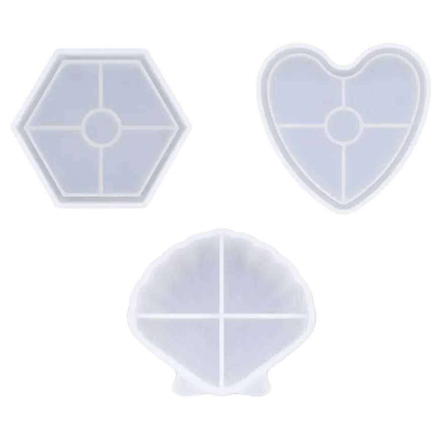 3 stk. Silikoneforme til Vandbasseret Komposit Hjerte, Musling, Hexagon
