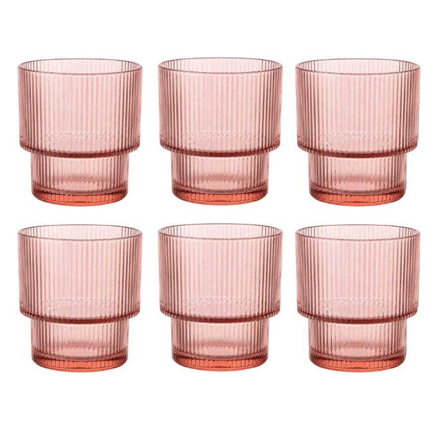 6 stk. Vandglas i Rosa (H9,8cm)