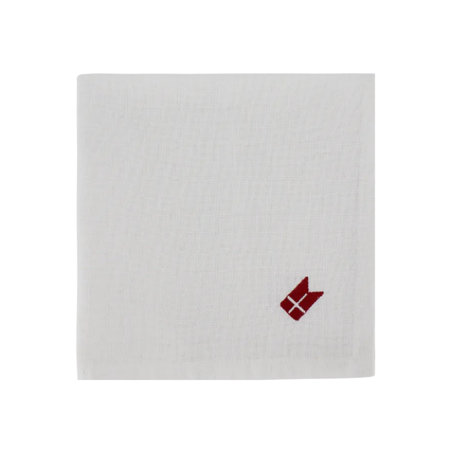 Stofserviet m. Broderet Dannebrog i Hvid (40x40cm)