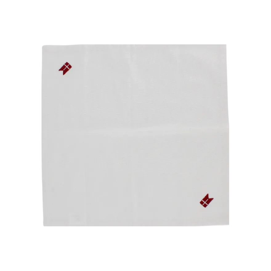 Stofserviet m. Broderet Dannebrog i Hvid (40x40cm)