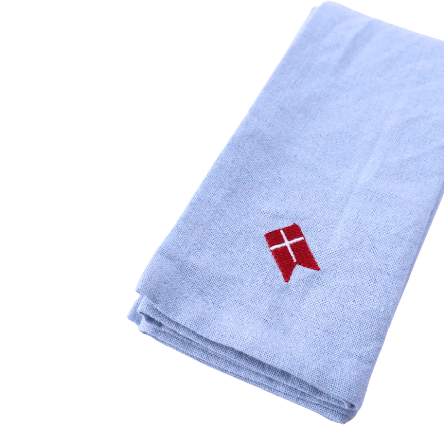 Stofserviet m. Broderet Dansk flag i Blå (40x40cm)