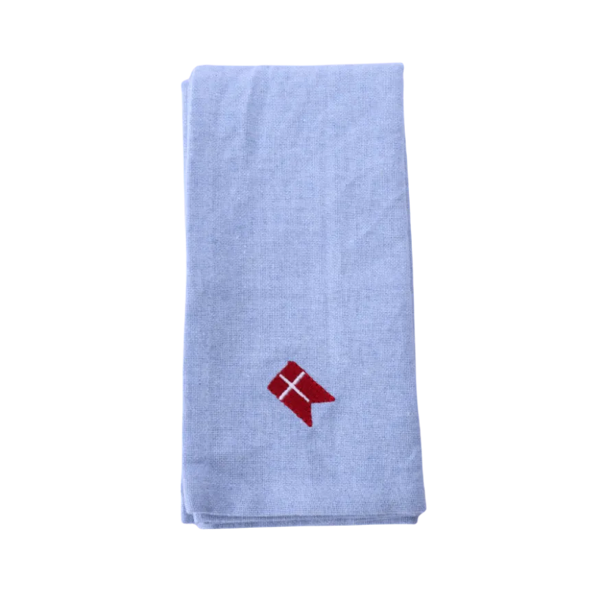 Stofserviet m. Broderet Dansk flag i Blå (40x40cm)
