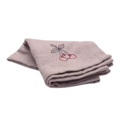 Stofserviet m. Broderet Kirsebær i Camel Beige (40x40cm)