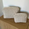 Toilettaske EASON m. Beige og Brun Stribe i Stor (27x10x20cm)