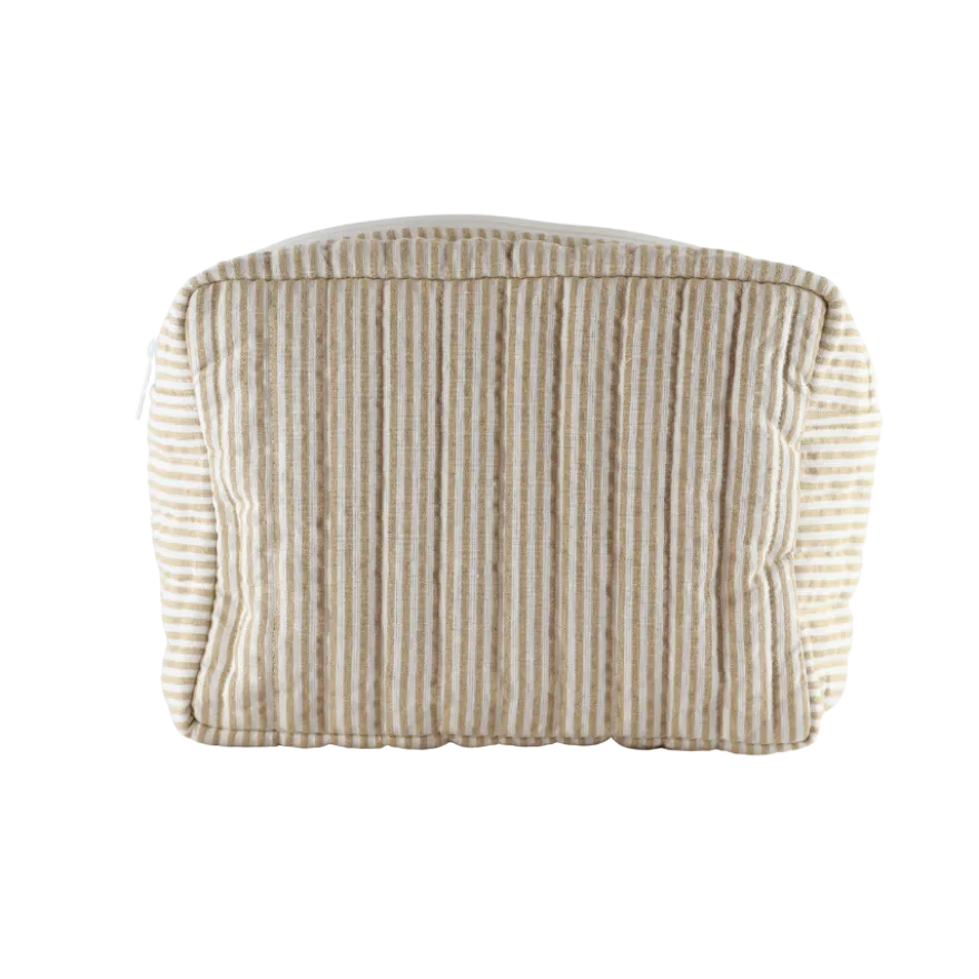 Toilettaske EASON m. Beige og Brun Stribe i Stor (27x10x20cm)