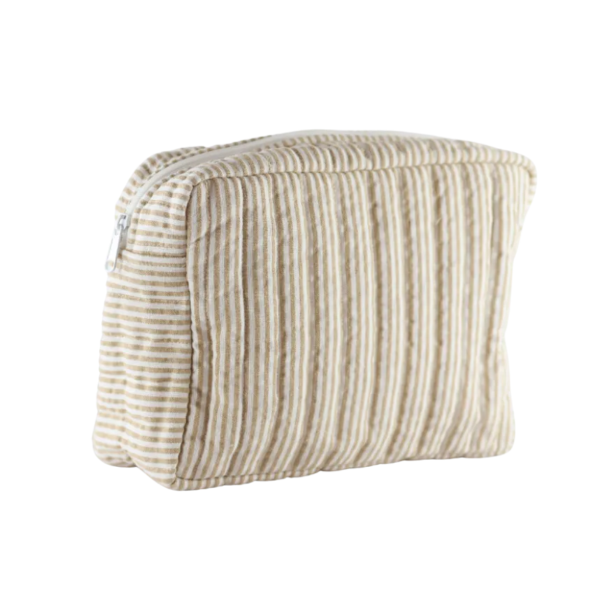 Toilettaske EASON m. Beige og Brun Stribe i Stor (27x10x20cm)