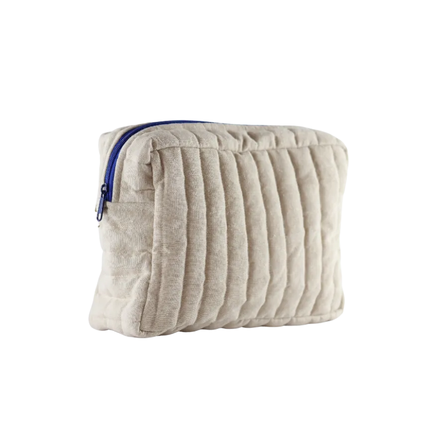 Toilettaske EASON m. Beige og Camel Stribe i Stor (27x10x20cm)