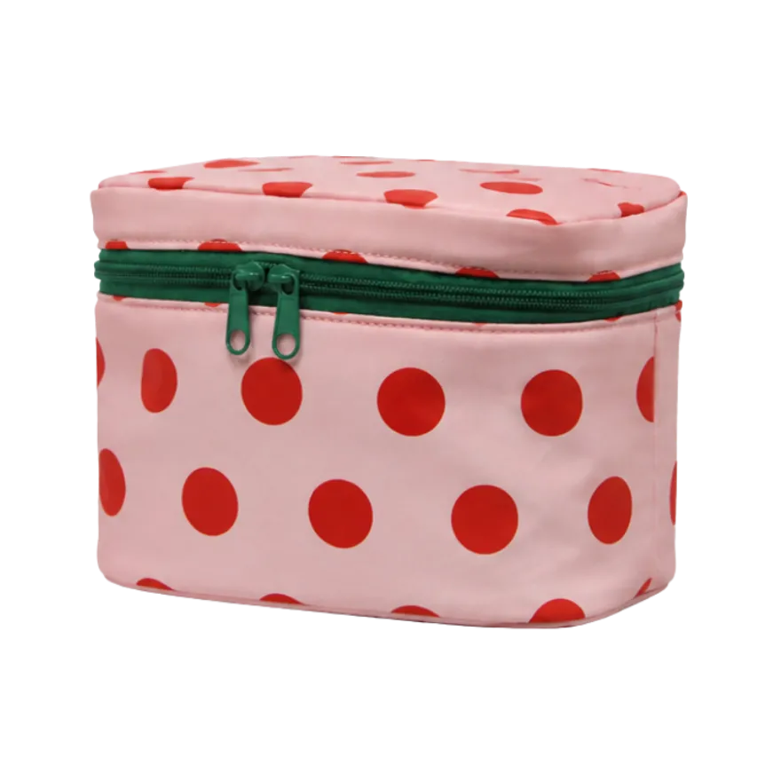 Toilettaske m. Prikker i Pink (21x14x14cm)