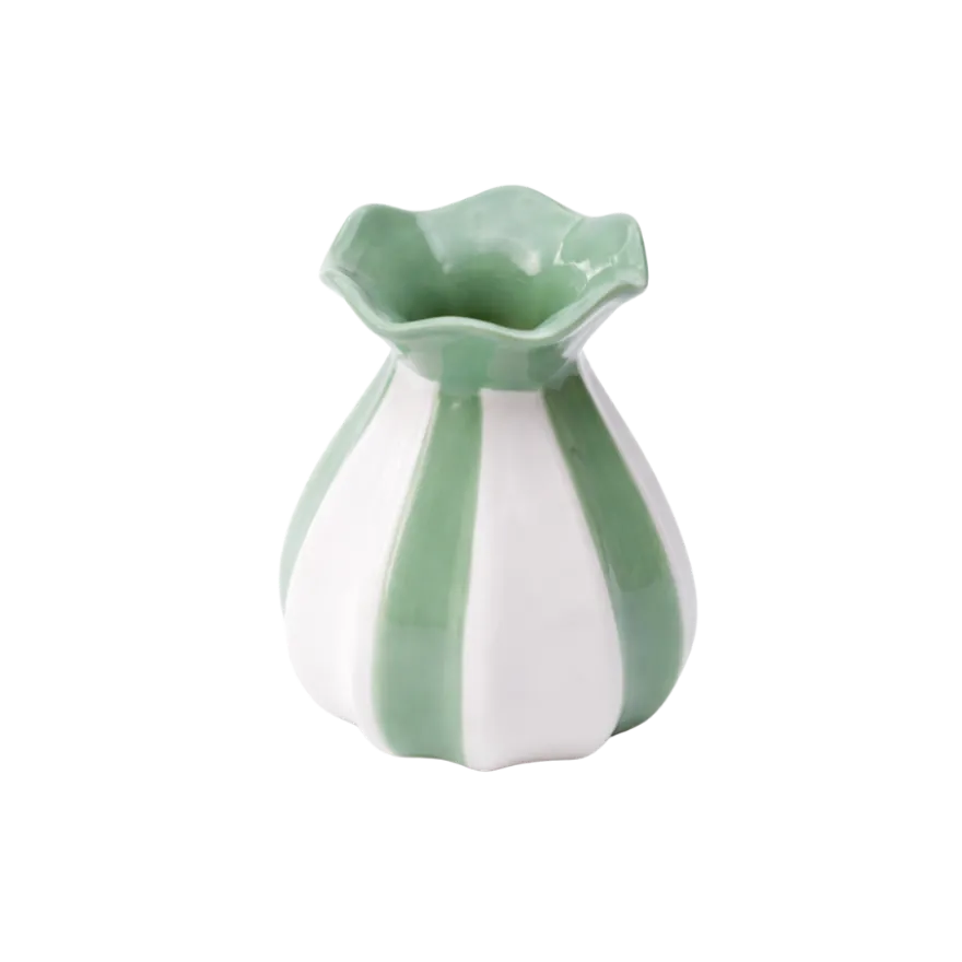 Vase m. Grøn Stribe (10,9x7x12cm)