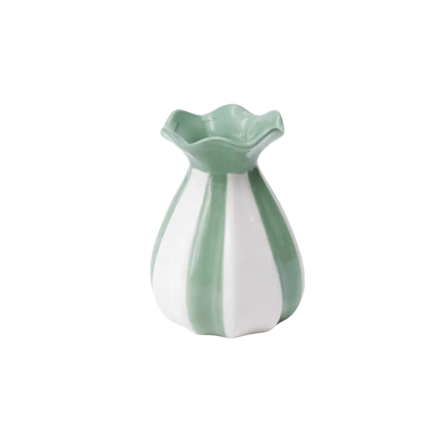 Vase m. Grøn Stribe (10,9x7x12cm)
