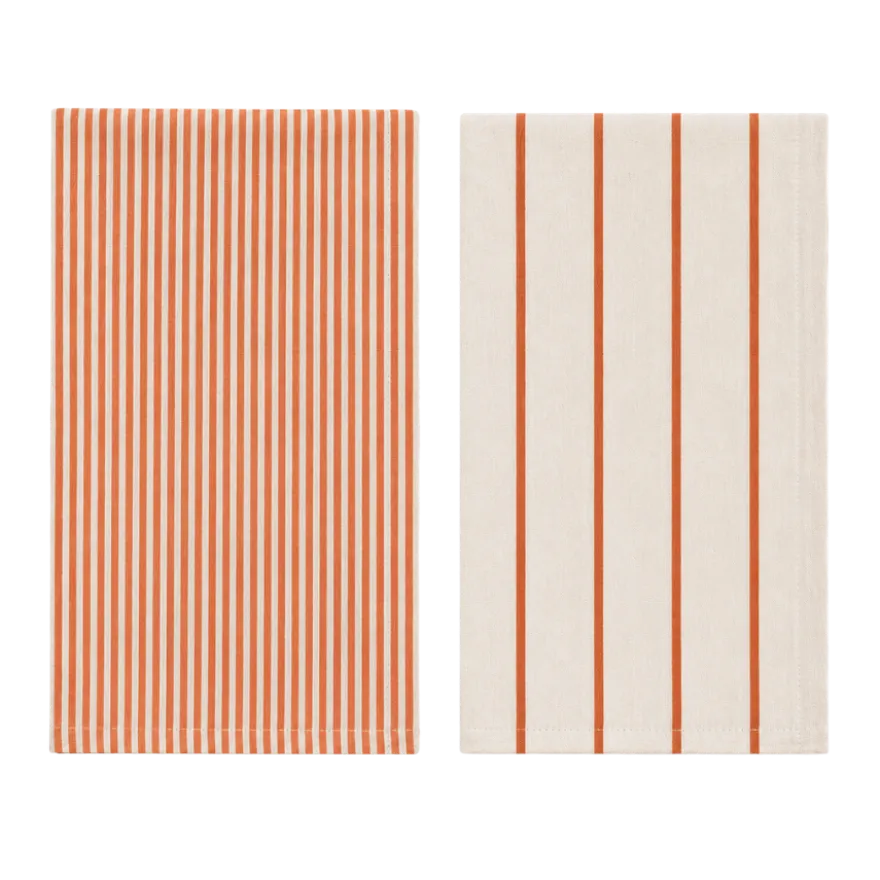 Viskestykke CORFITZ 2-pak i Striber Beige/Rust (50x70cm)