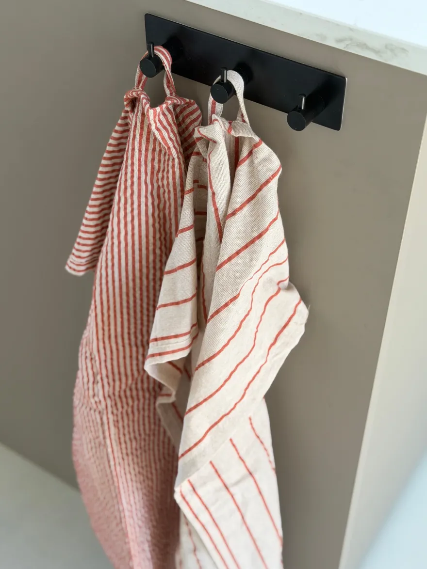 Viskestykke CORFITZ 2-pak i Striber Beige/Rust (50x70cm)