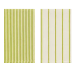 Viskestykke CORFITZ 2-pak i Striber Beige/Grøn (50x70cm)
